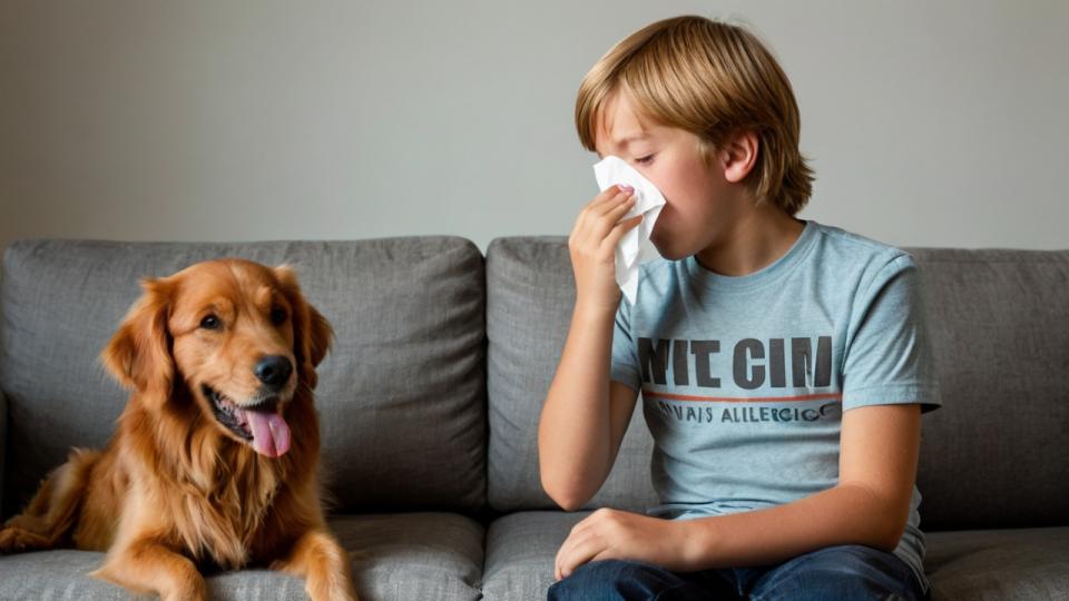 Hundehaar-Allergie - Bub sitzt neben Hund