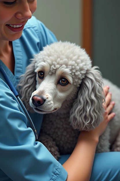 älterer Pudel zur Kontrolle beim Tierarzt