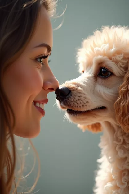 Pudel und Frauchen - Nase auf Nase. 