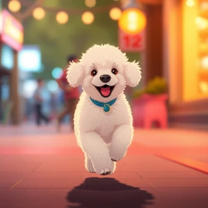 Comic-Bild von einem weißen springenden Pudelwelpen