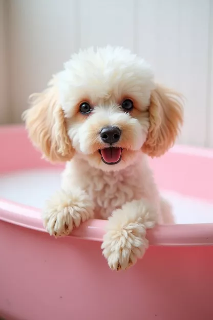 Pudel in rosa Badewanne