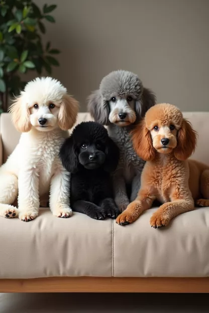 4 Pudel in verschiedenen Farben und Größen