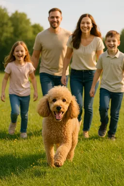 glückliche Familie mit Pudel