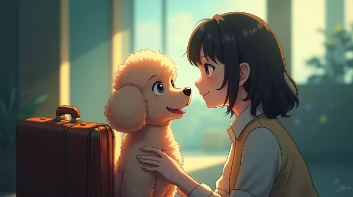 Mädchen mit Pudel - Cartoon 