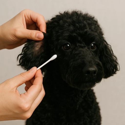 Ohrenreinigung bei einem schwarzen Pudel