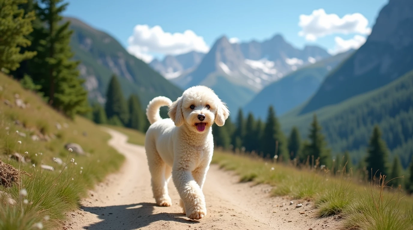 ein Pudel liebt Wanderungen in den Bergen