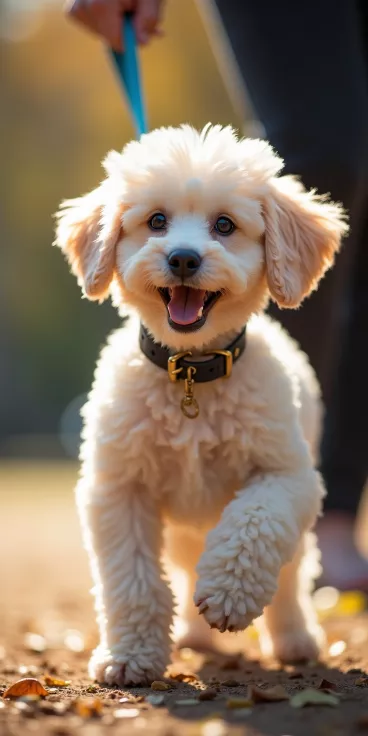 Pudel spaziert an der Leine